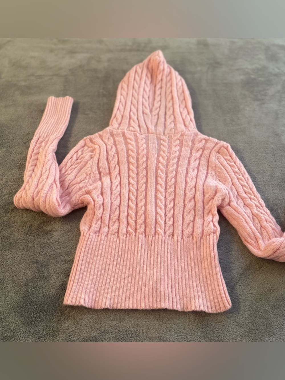 Pink Cable Knit Cropped Zip Hoodie Cardigan Small - Picture 9 of 14